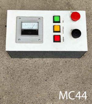 MC44-Qty-1. White metal box with Gauge, 3 lights, two switches and a cord. 13.5" x 7.5"